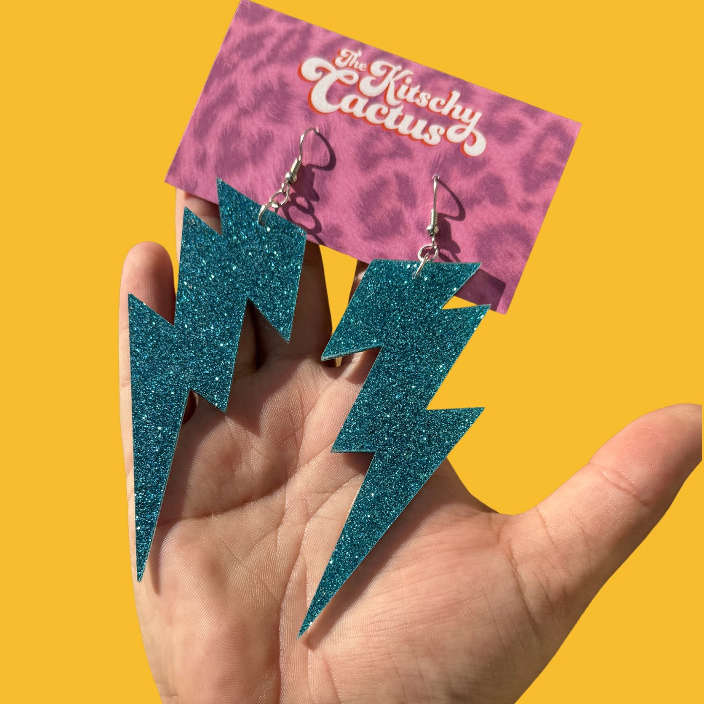 Star Man- Blue Glitter Lightning Bolt Earrings - The Kitschy Cactus