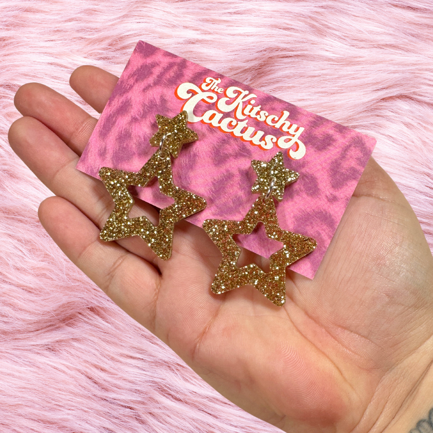Gold Glitter Star Earrings - The Kitschy Cactus