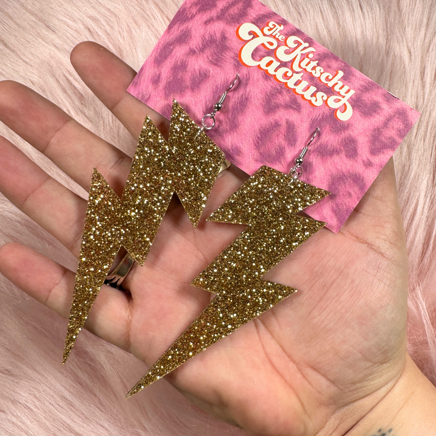 Gold Glitter Lightning Bolt Earrings - The Kitschy Cactus