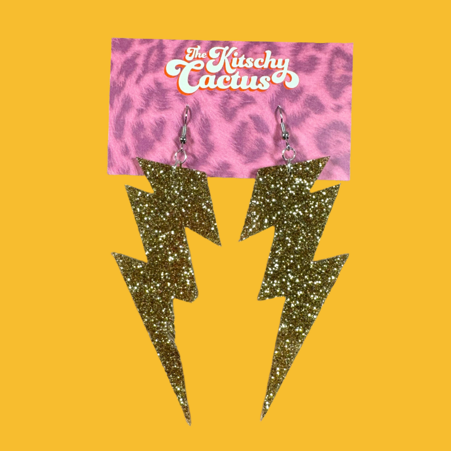 Gold Glitter Lightning Bolt Earrings - The Kitschy Cactus