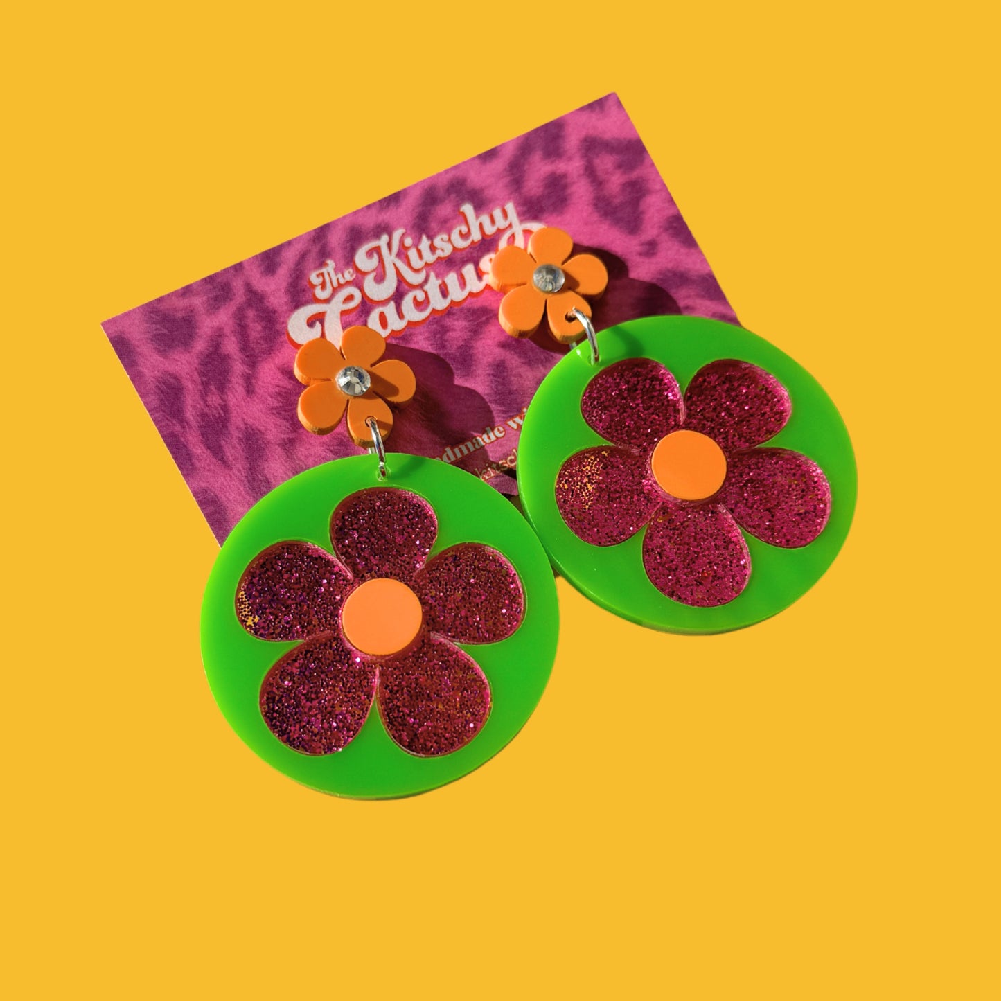 Green & Pink Statement Flower Earrings - The Kitschy Cactus