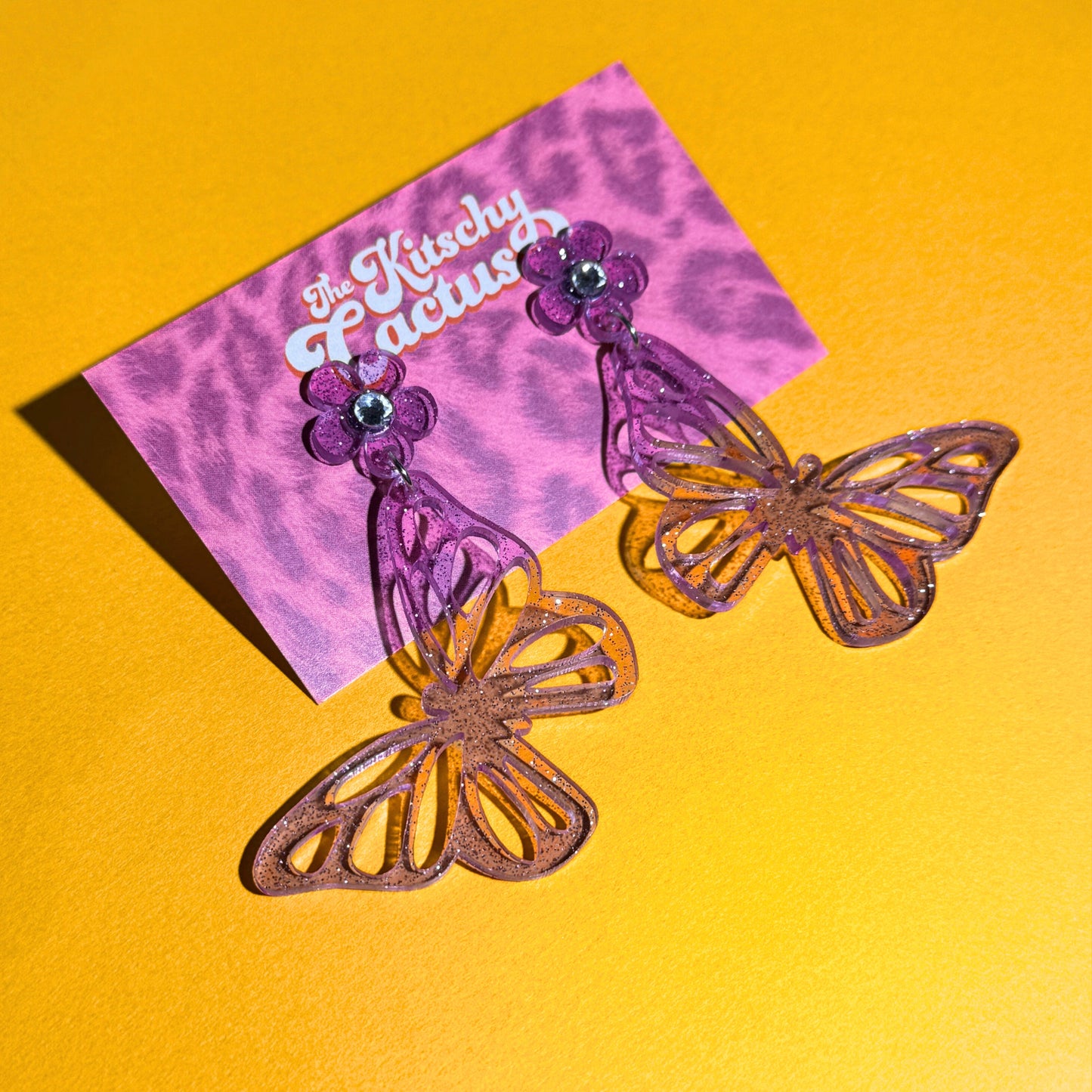 Purple Glitter Butterfly Earrings - The Kitschy Cactus
