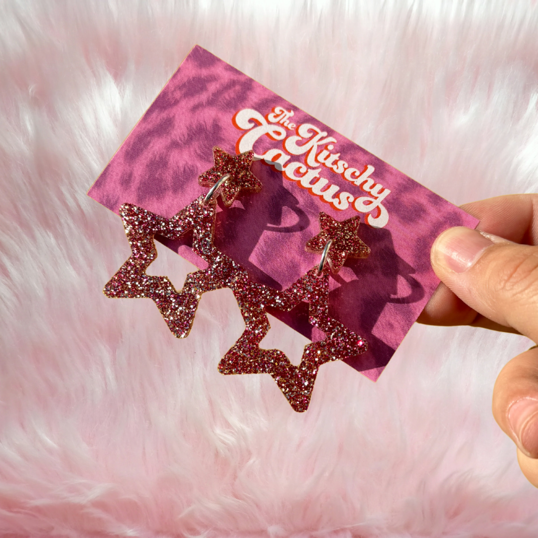 Pink & Gold Glitter Star Earrings - The Kitschy Cactus
