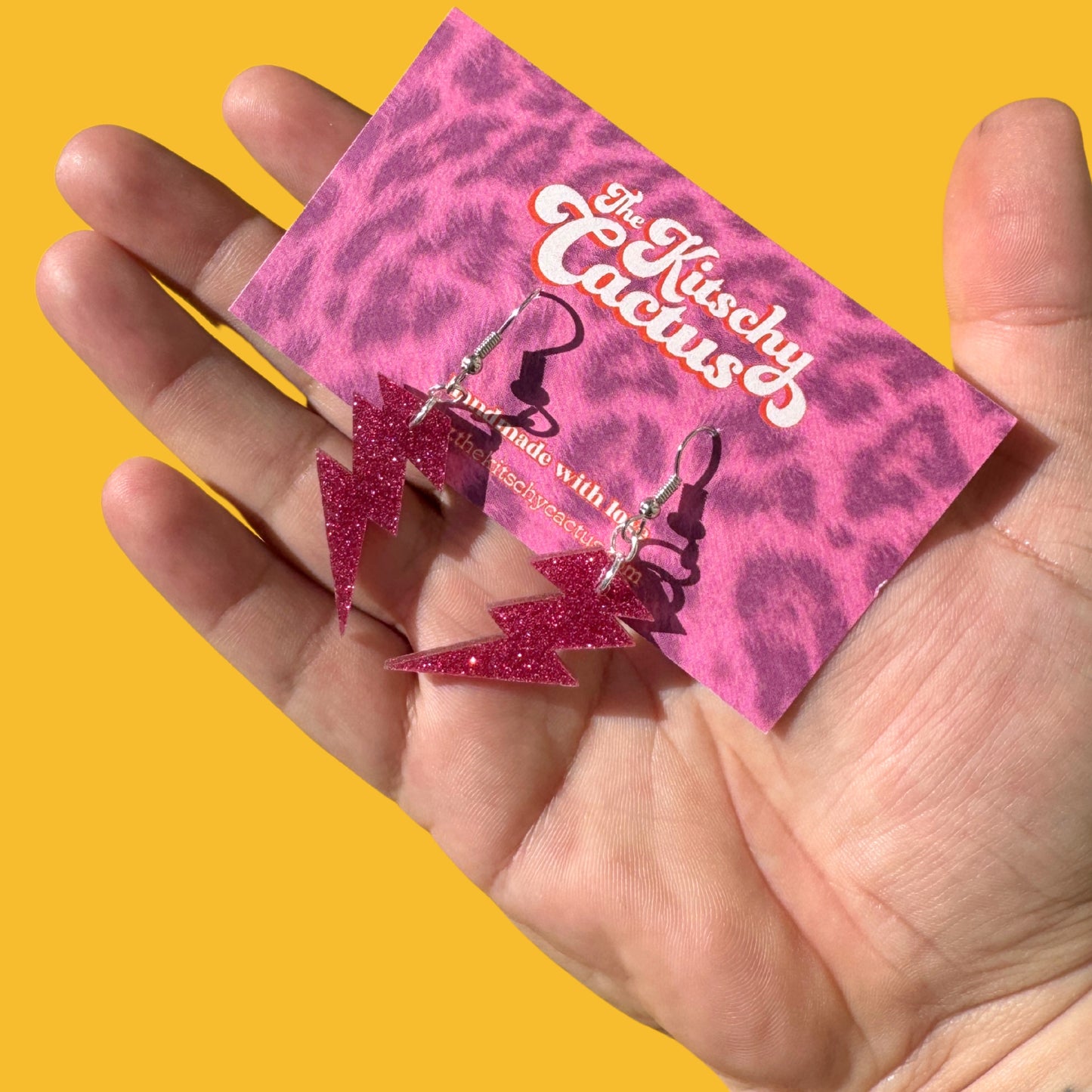 Mini Pink Glitter Lightning Bolt Earrings - The Kitschy Cactus