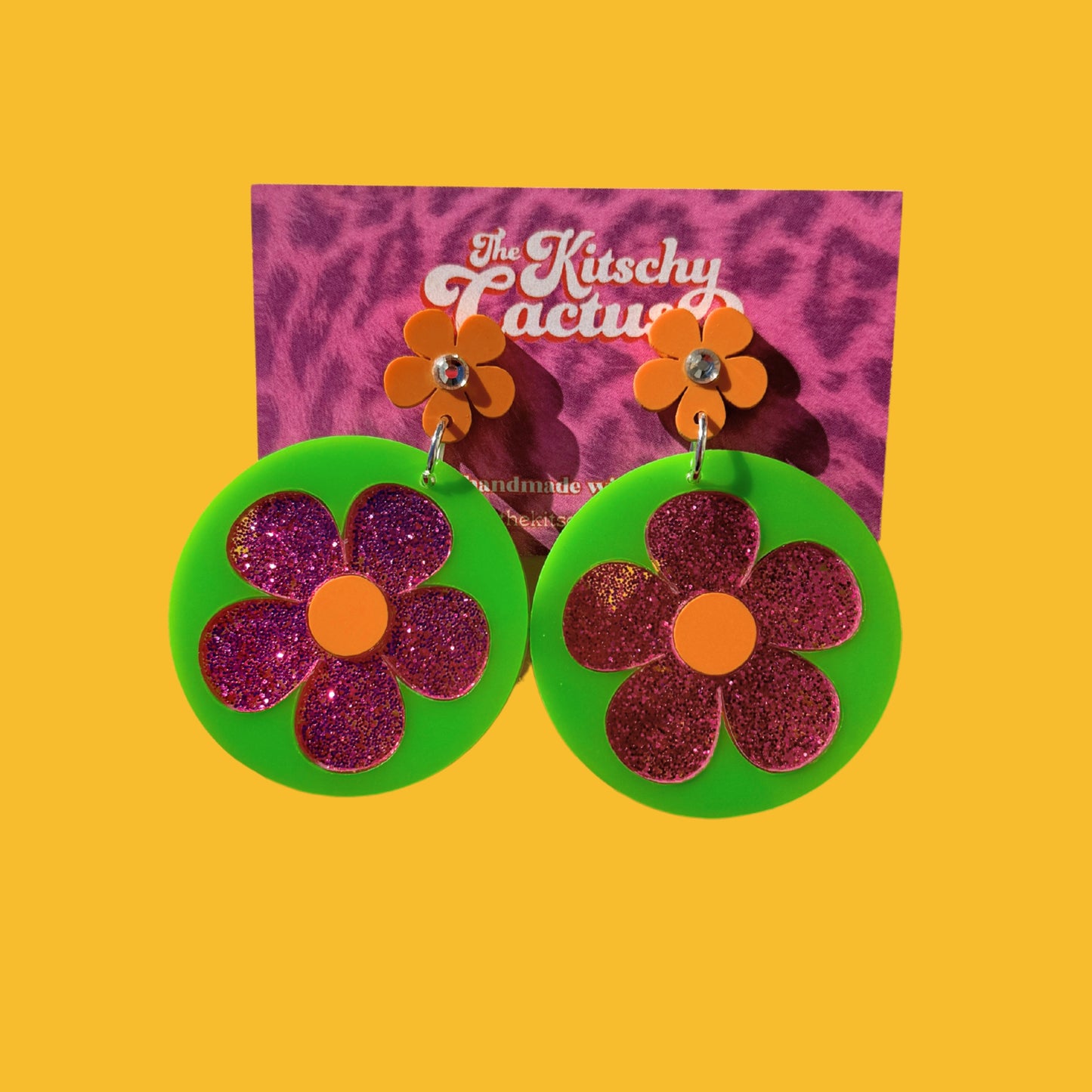 Green & Pink Statement Flower Earrings - The Kitschy Cactus