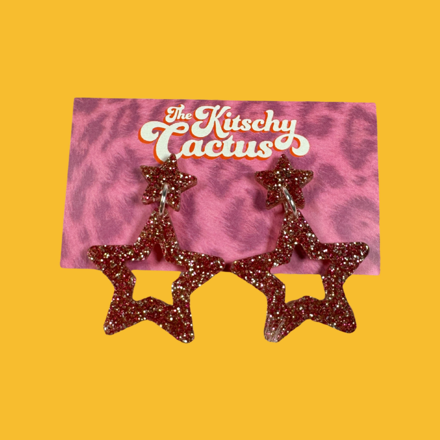 Pink & Gold Glitter Star Earrings - The Kitschy Cactus
