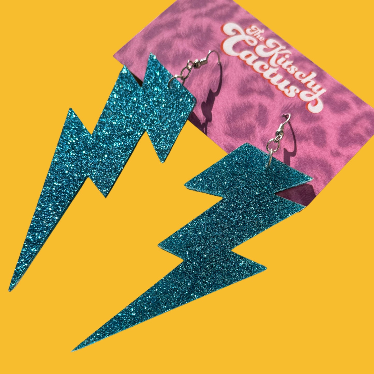 Star Man- Blue Glitter Lightning Bolt Earrings - The Kitschy Cactus