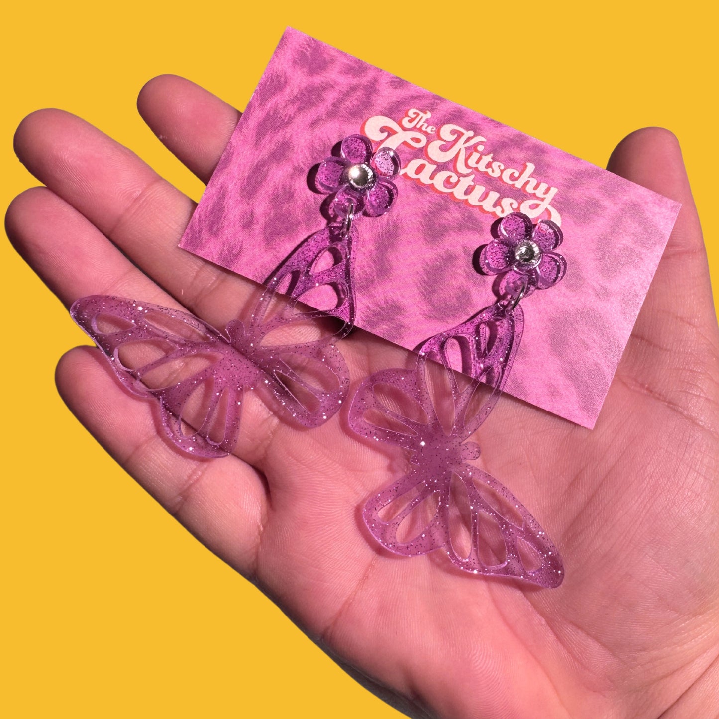 Purple Glitter Butterfly Earrings - The Kitschy Cactus
