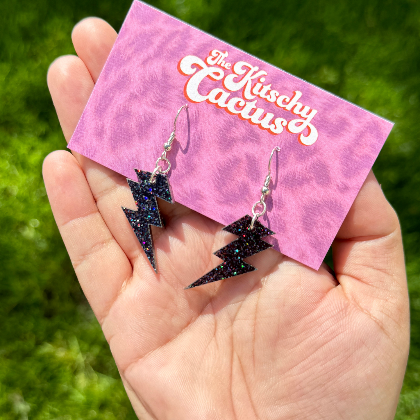 Mini Black Glitter Lightning Bolt Earrings - The Kitschy Cactus