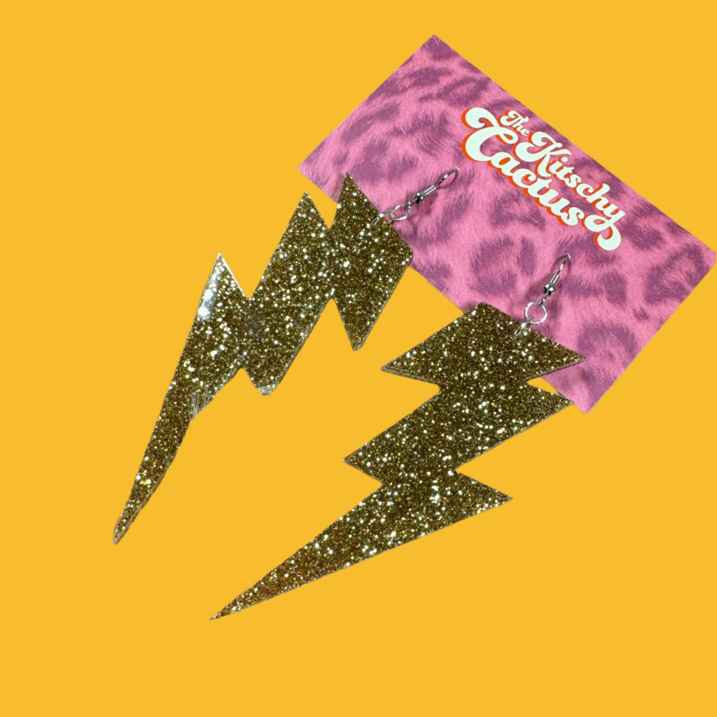 Gold Glitter Lightning Bolt Earrings - The Kitschy Cactus