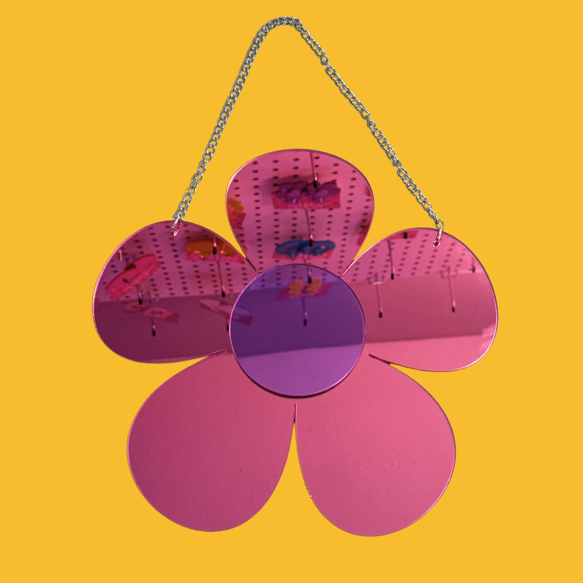 Pink and Purple Mirrored Flower Wall Hanging - The Kitschy Cactus