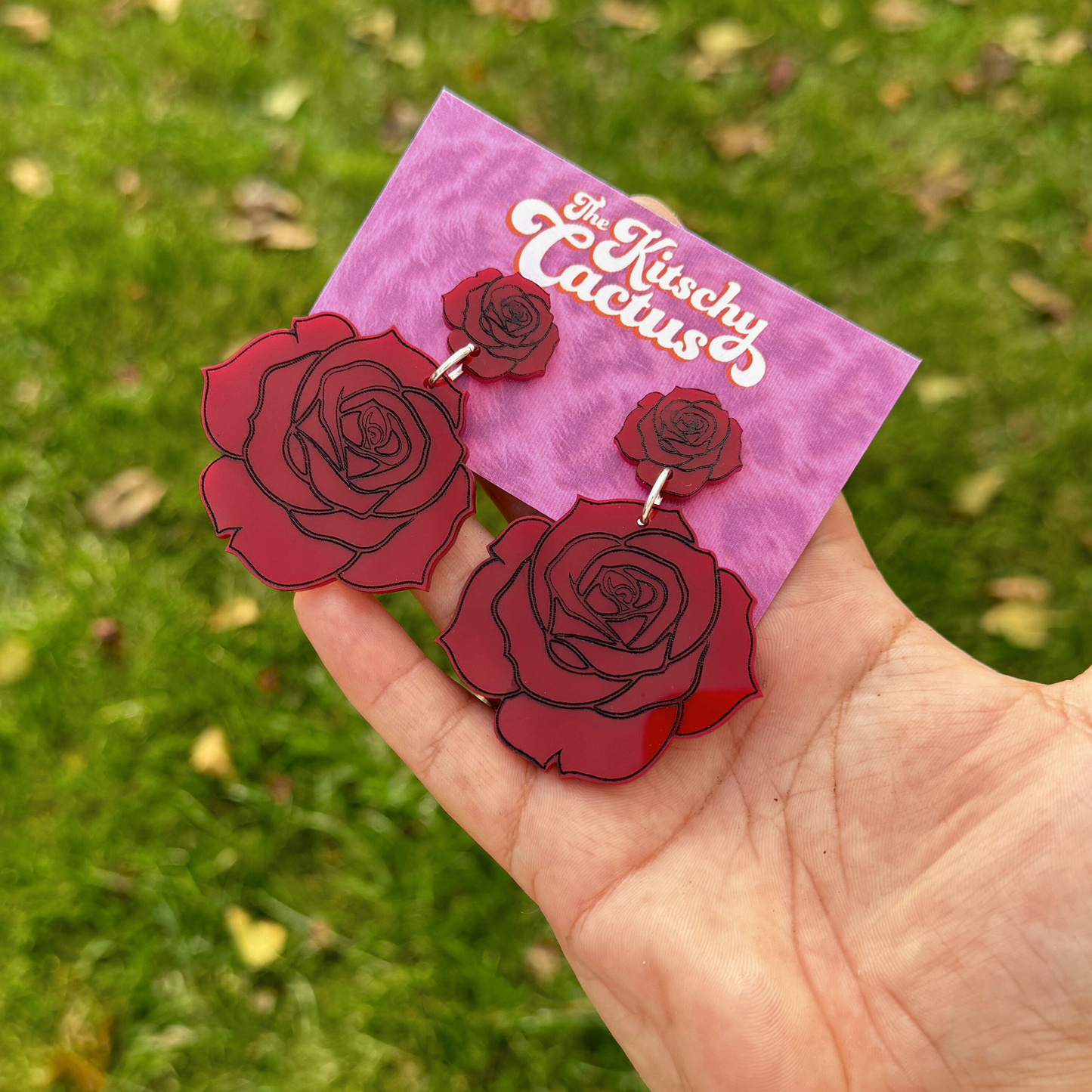 Thorn This Way- Red Rose Earrings - The Kitschy Cactus