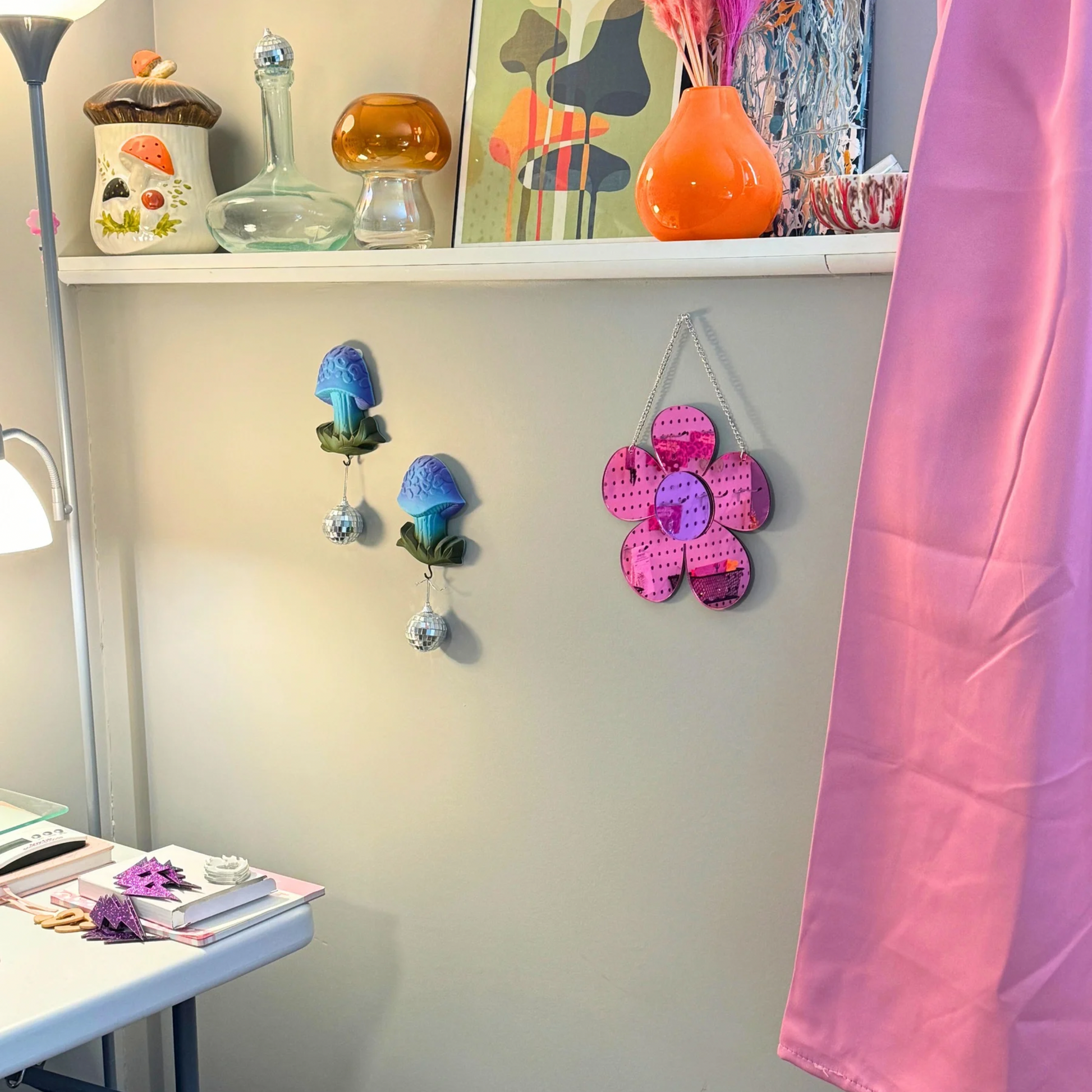 Pink and Purple Mirrored Flower Wall Hanging - The Kitschy Cactus