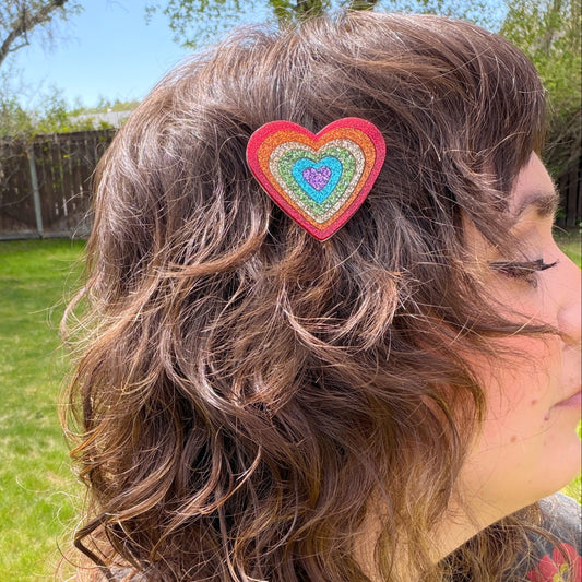 Rainbow Heart Hair Clip (1 Clip)