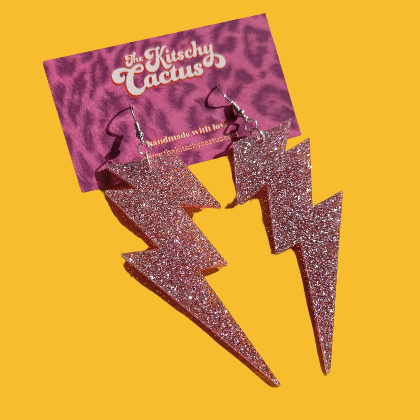 Pink Glitter Lightning Bolt Earrings - The Kitschy Cactus