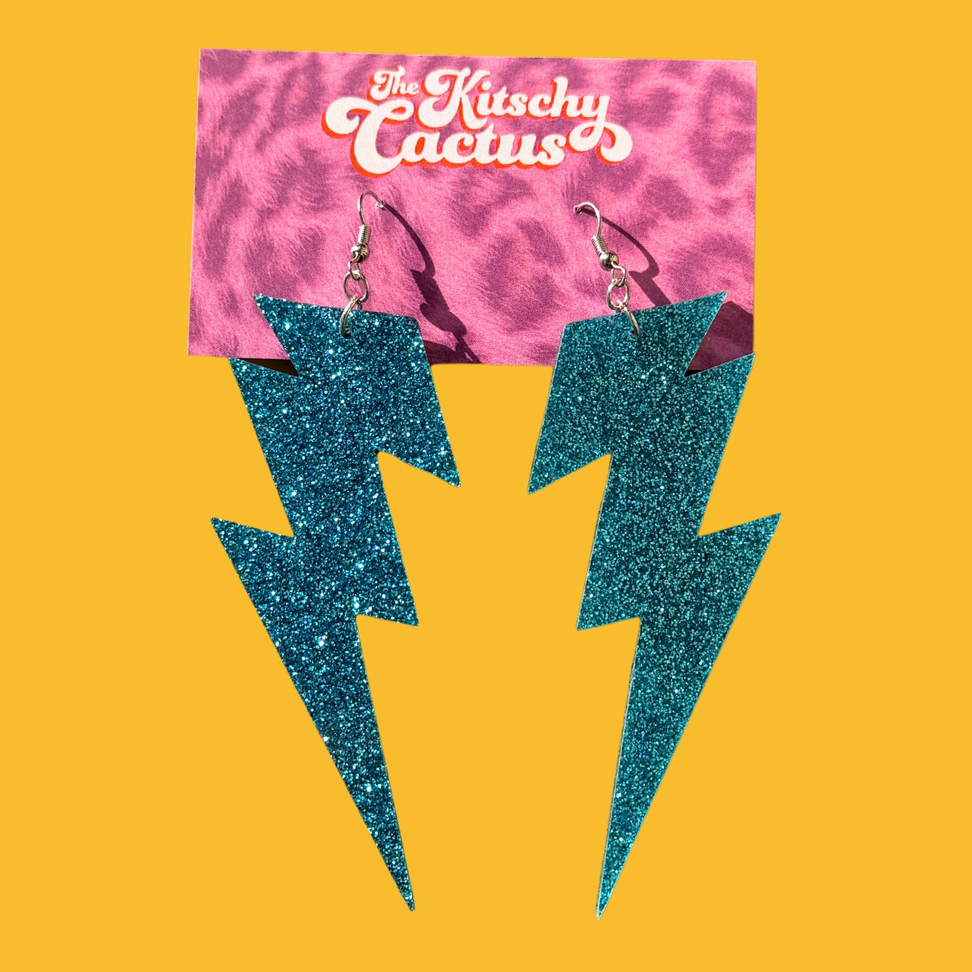 Star Man- Blue Glitter Lightning Bolt Earrings - The Kitschy Cactus