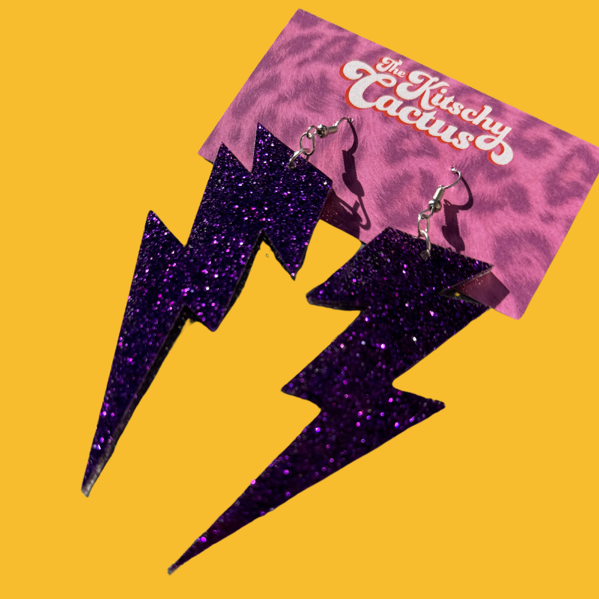 Glittery Purple Lightning Bolt Earrings - The Kitschy Cactus