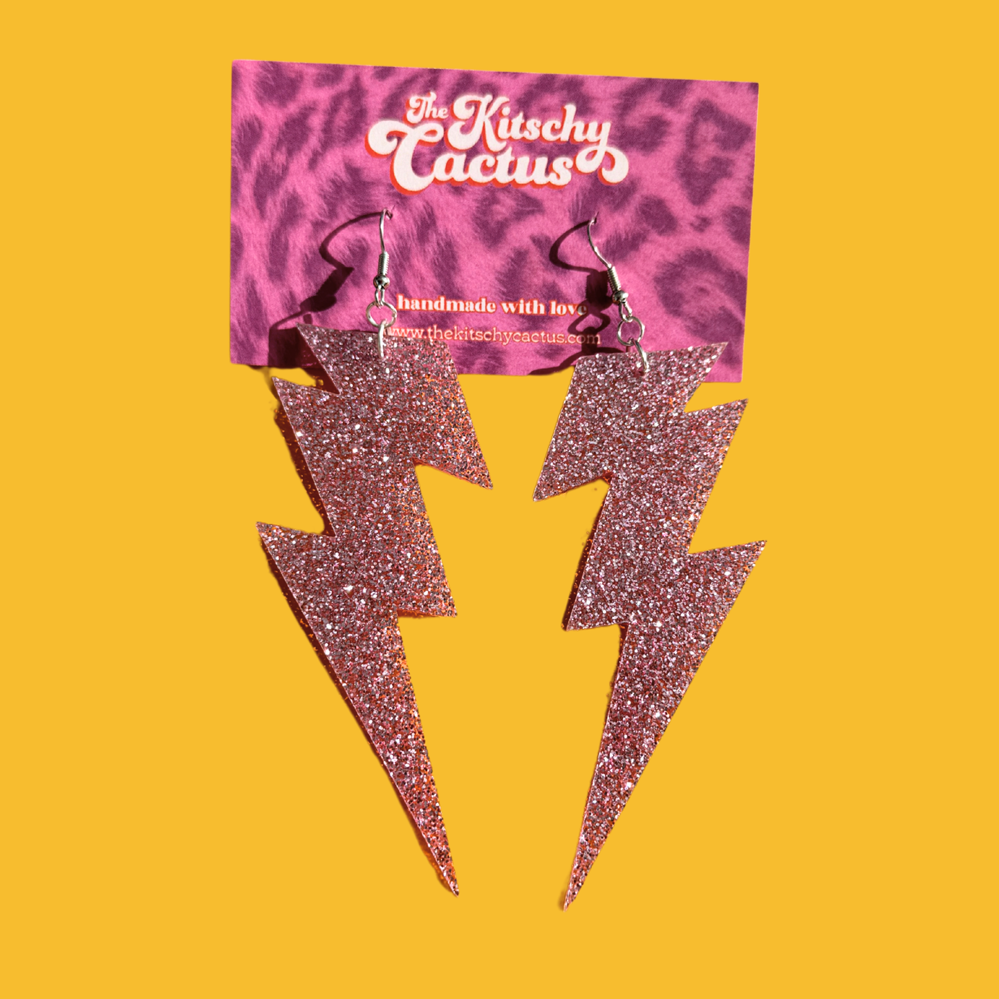 Pink Glitter Lightning Bolt Earrings - The Kitschy Cactus