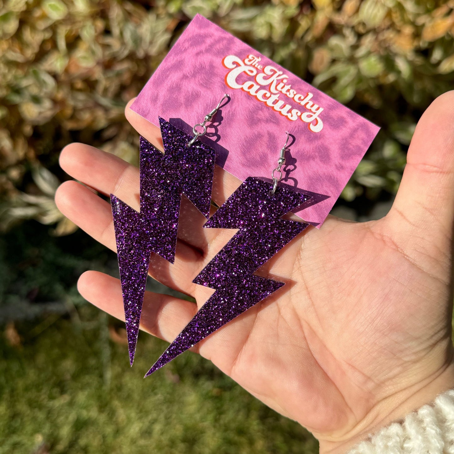 Glittery Purple Lightning Bolt Earrings - The Kitschy Cactus