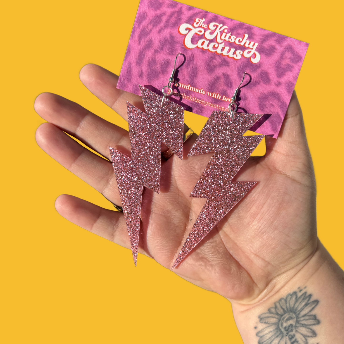 Pink Glitter Lightning Bolt Earrings - The Kitschy Cactus