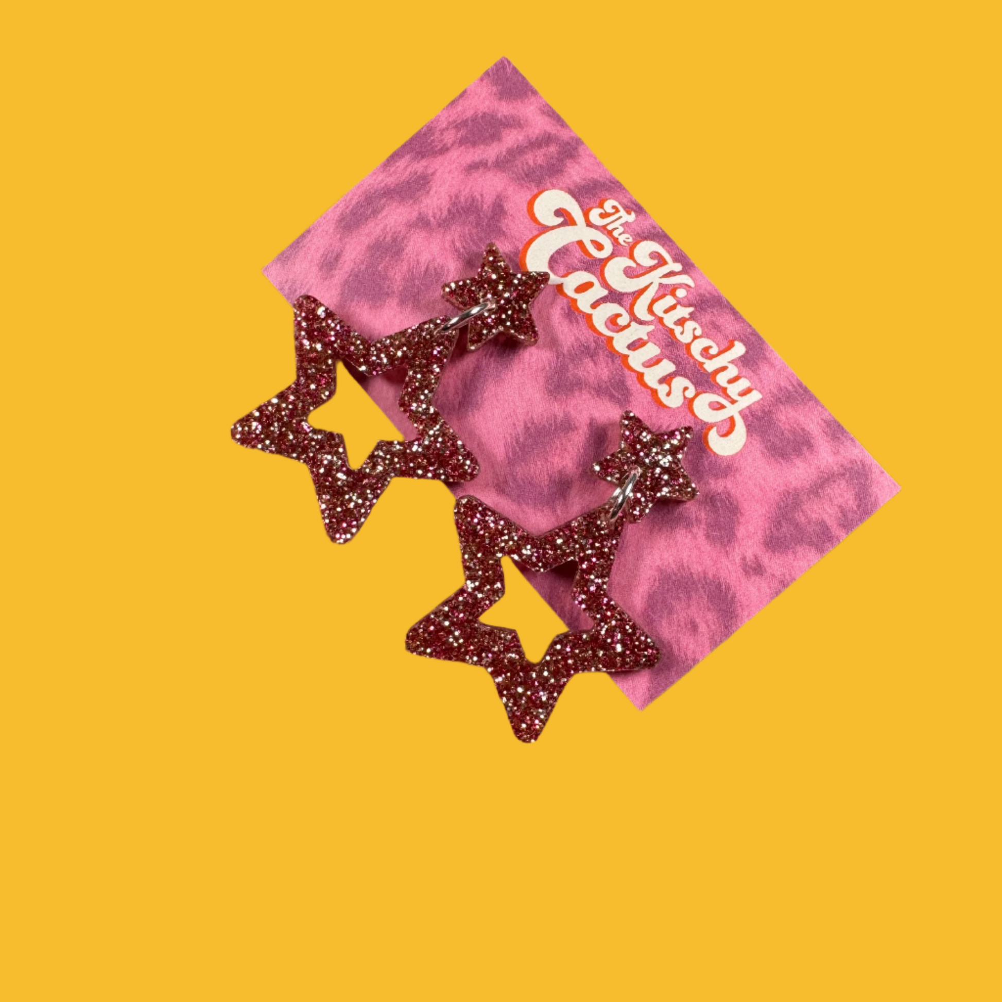 Pink & Gold Glitter Star Earrings - The Kitschy Cactus