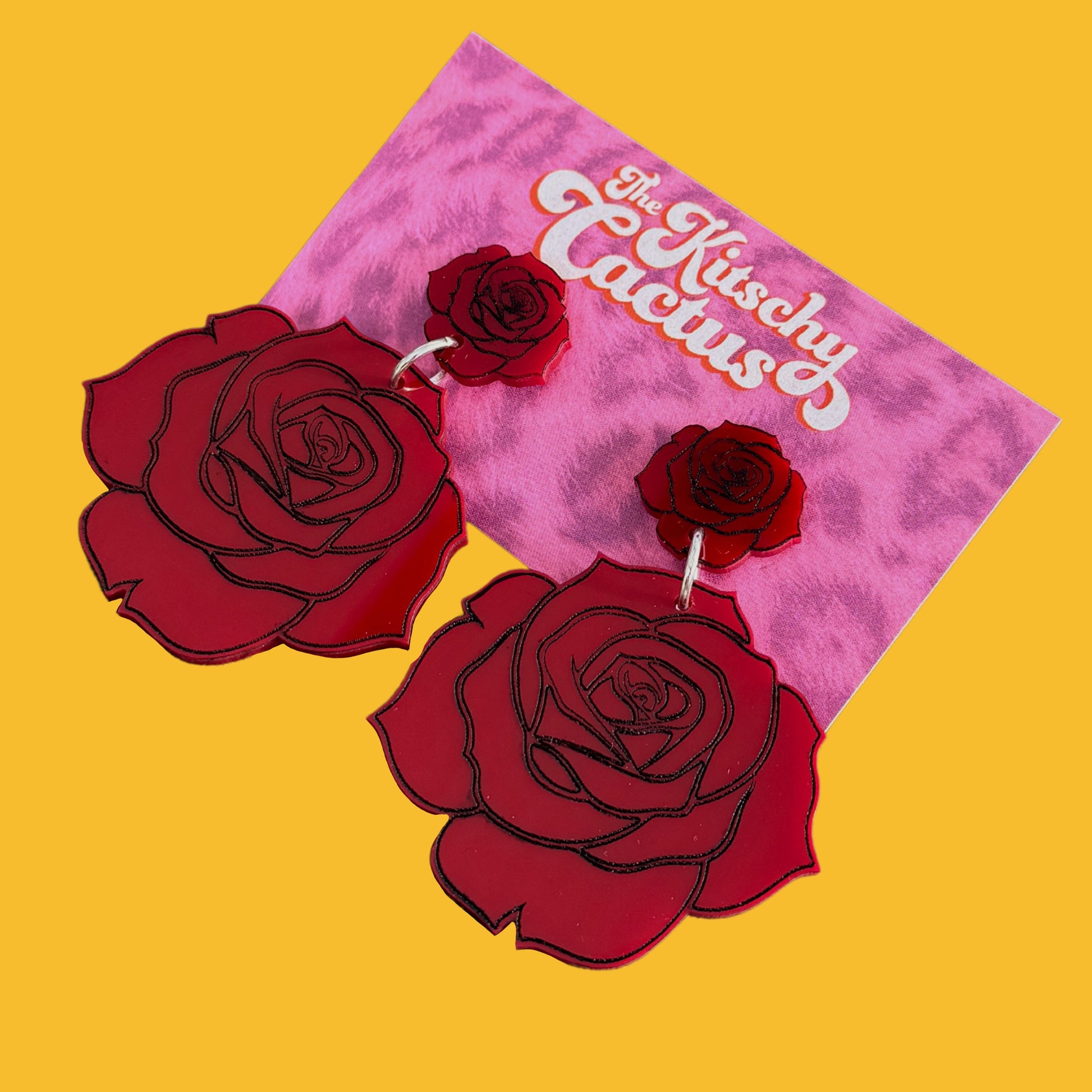 Thorn This Way- Red Rose Earrings - The Kitschy Cactus