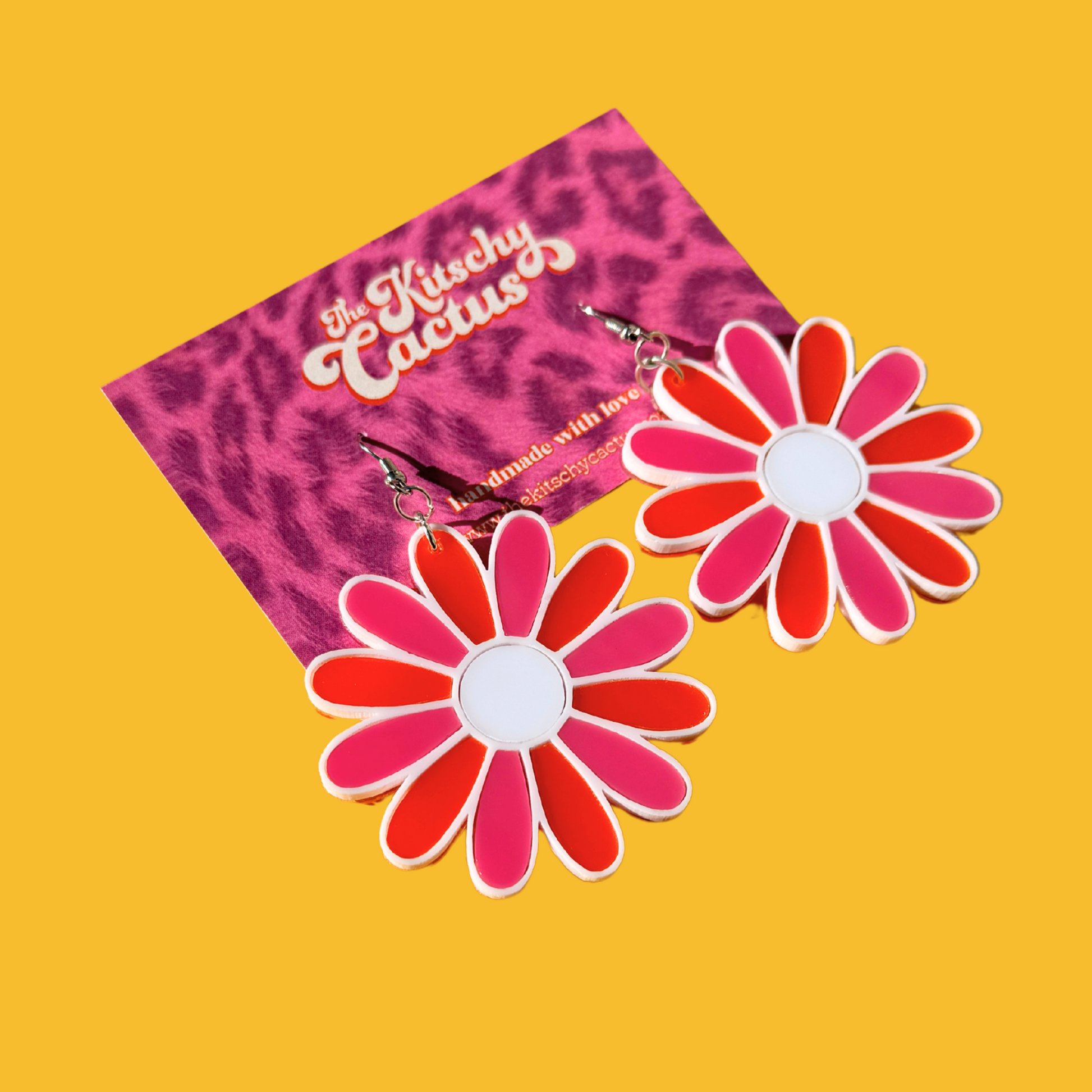 Pink and Orange Daisy Earrings - The Kitschy Cactus