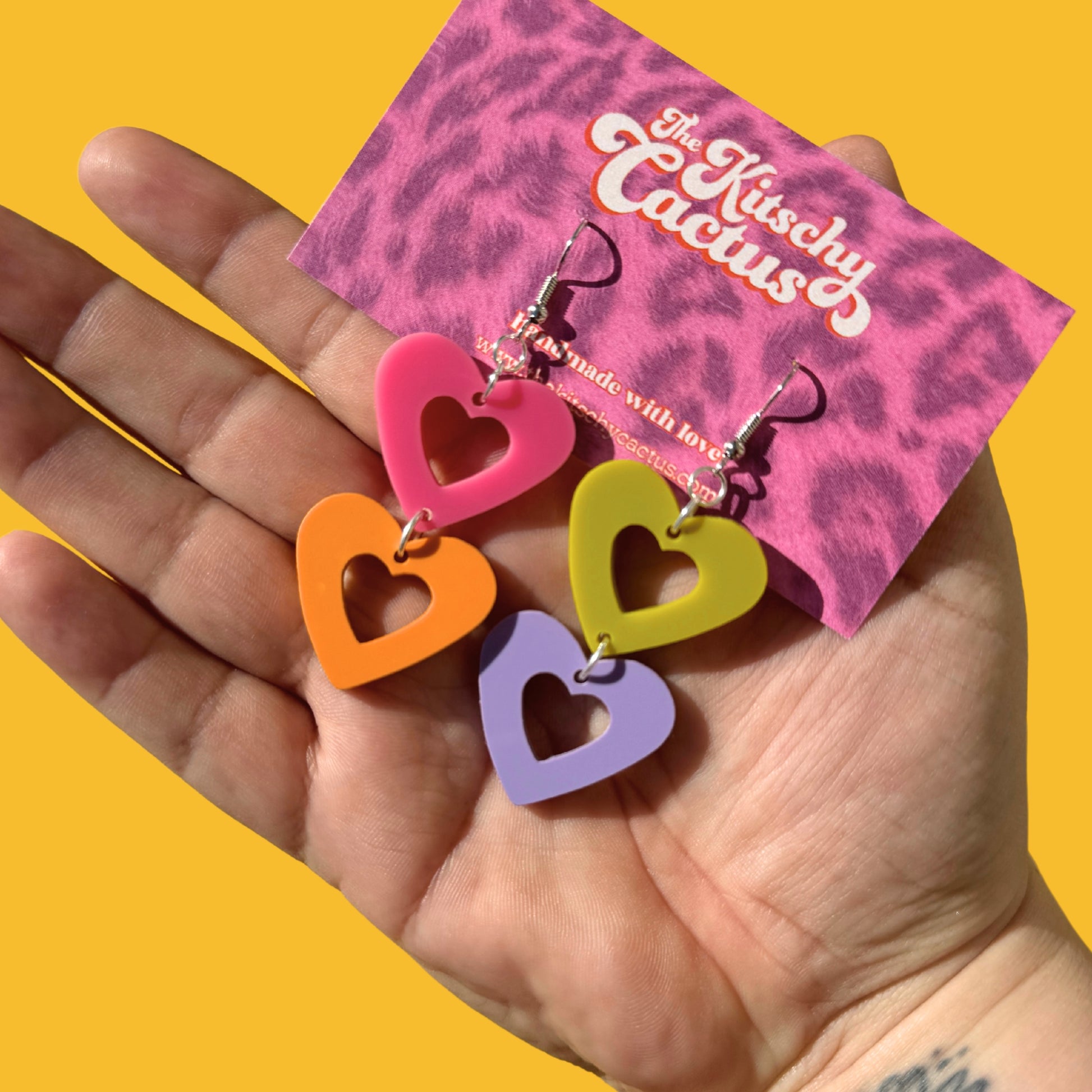 Multi Coloured Heart Dangles - The Kitschy Cactus