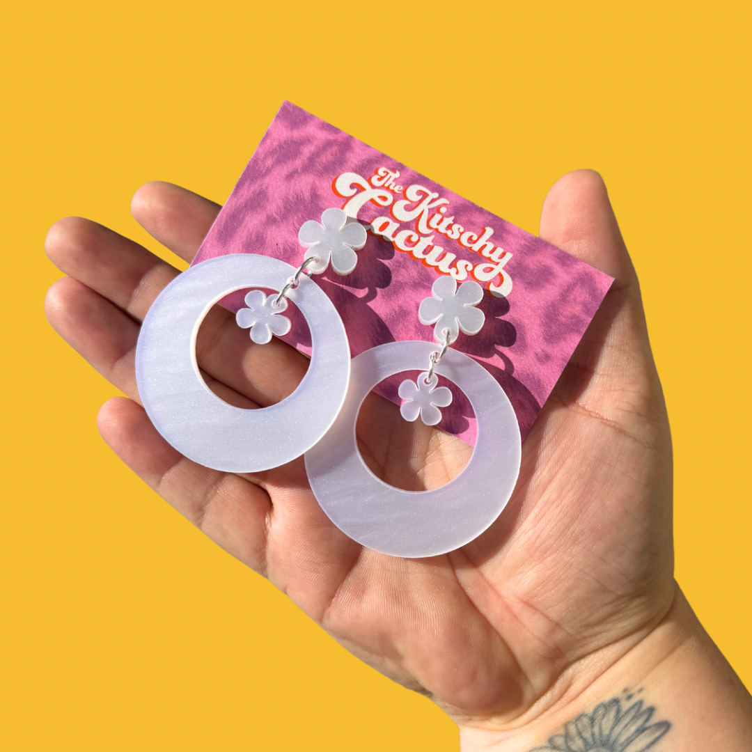 White Statement Circle Earrings - The Kitschy Cactus