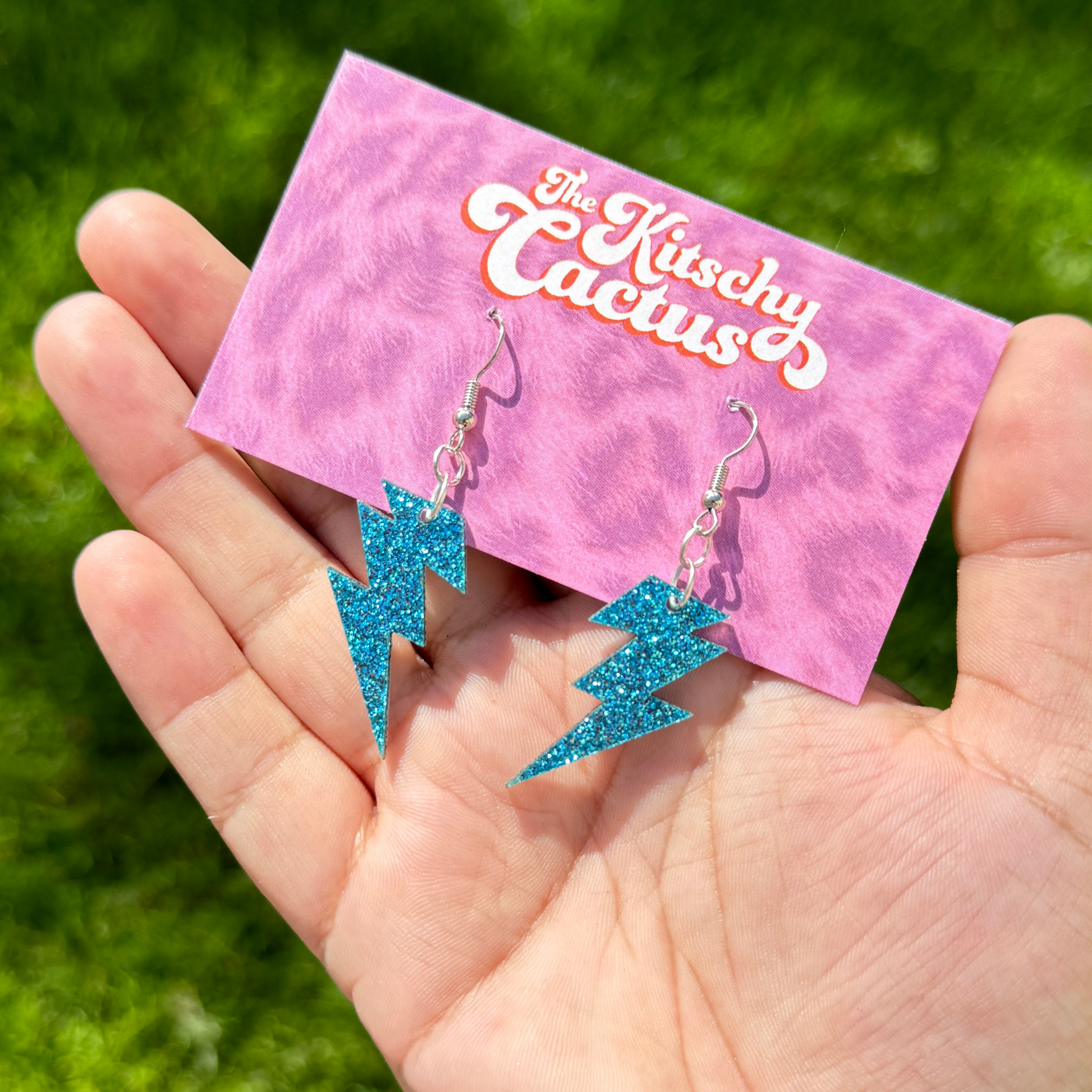 Mini Blue Glitter Lightning Bolt Earrings - The Kitschy Cactus